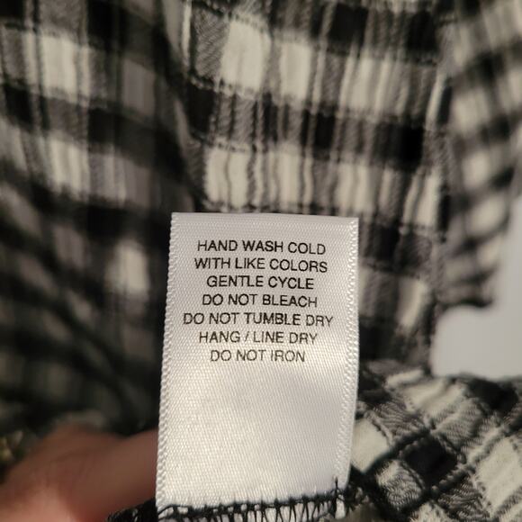 NWT Michael Stars L black white gingham gauzy v-neck shift dress, flare sleeves - Picture 6 of 10